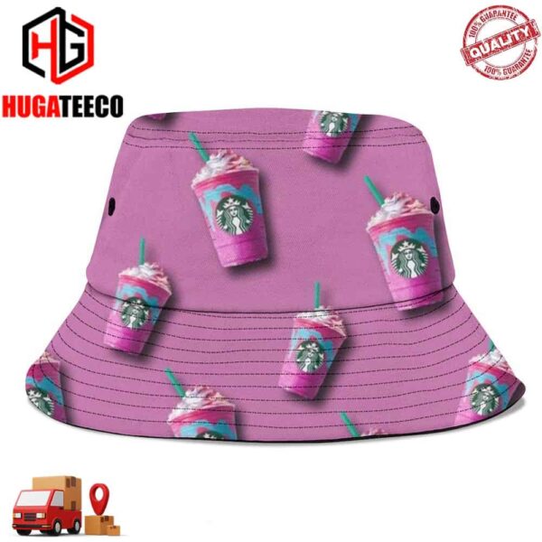 Starbucks Cups Logo Pattern Pink Background Summer Headwear Bucket Hat-Cap For Family