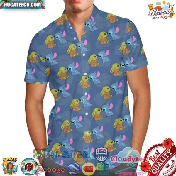 Stitch Meets Baby Yoda Lilo And Stitch Hawaiian Shirt