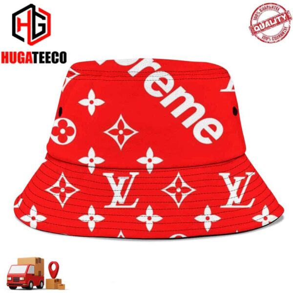 Supreme x Louis Vuitton Red Background Pattern Summer Headwear Bucket Hat-Cap For Family