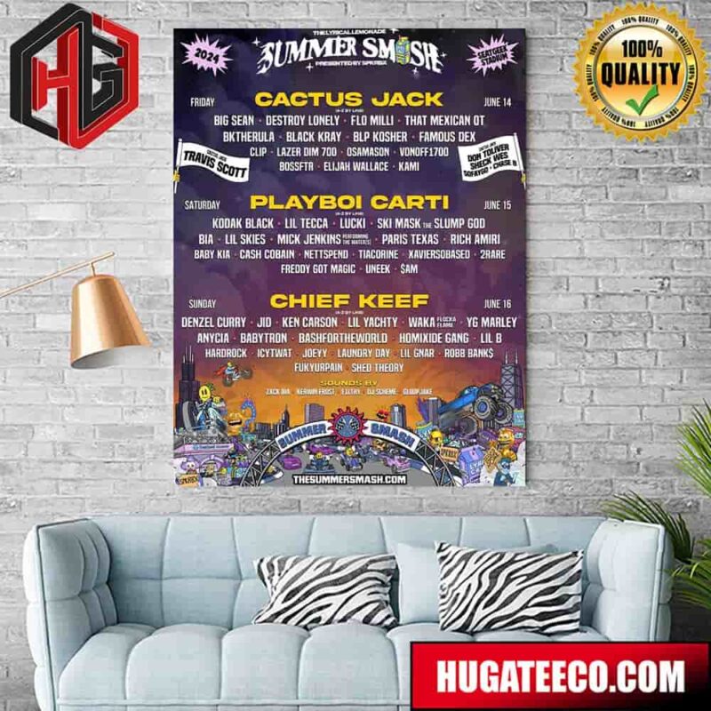 The Lyrical Lemonade Summer Smash 2024 Performance With Cactus Jack Playboi Carti And Chief Keef And Guest Poster Canvas