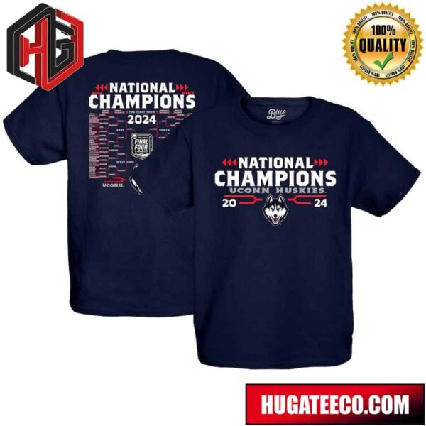 UConn Huskies Youth 2024 NCAA Men’s Basketball National Champions Bracket Two Sides T-Shirt