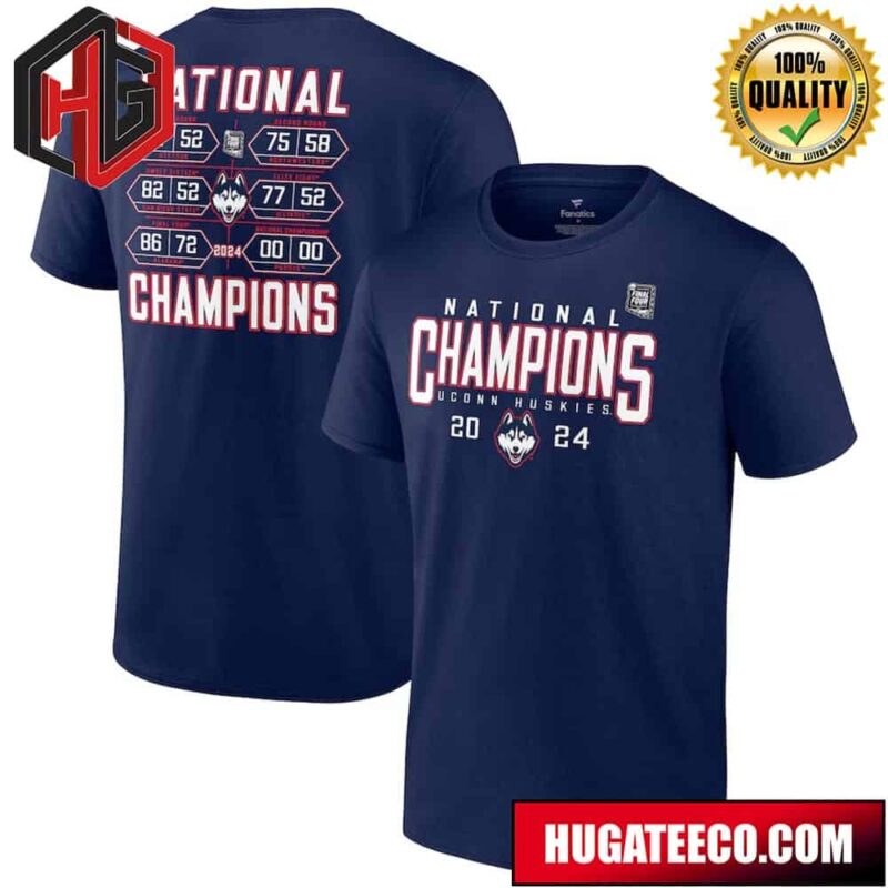 UConn Huskies Fanatics Branded 2024 NCAA Men’s Basketball National Champions Schedule Two Sides T-Shirt