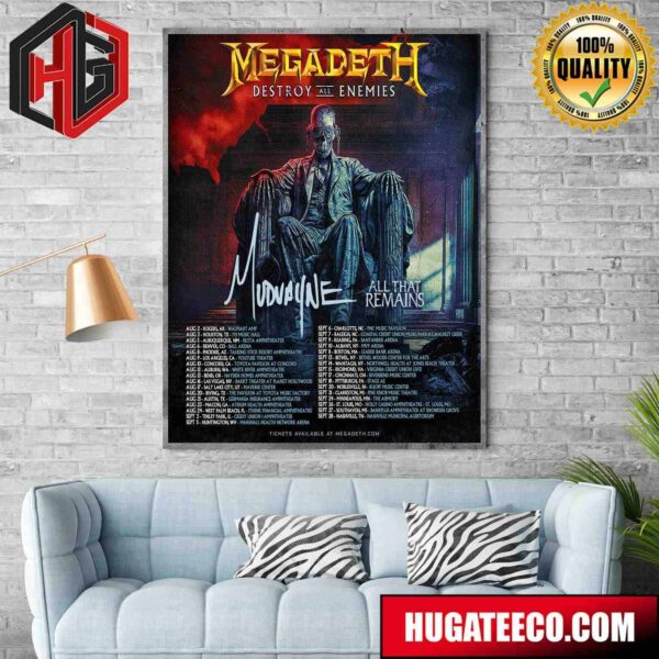 ‪Megadeth The Destroy All Enemies Tour In North America Kicks-Off This August With Mudvayne And All The Remains Schedule Lists 2024‬ Poster Canvas Poster Canvas