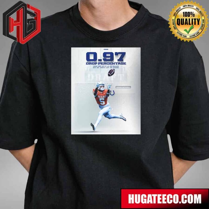 Adonai Mitchell Indianapolis Colts And 1 Drop Percentage Lowest Drop Rate Of All Fbs Receivers With 100+ Targets Last Two Season T-Shirt