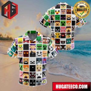 Block Faces Pattern Minecraft Button Up Animeape Hawaiian Shirt