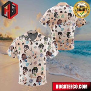 Chibi Avatar Airbender Pattern Button Up Animeape Hawaiian Shirt