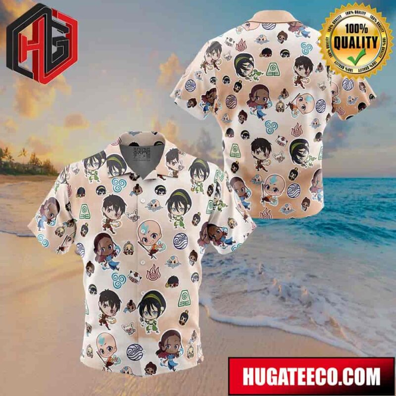 Chibi Avatar Airbender Pattern Button Up Animeape Hawaiian Shirt