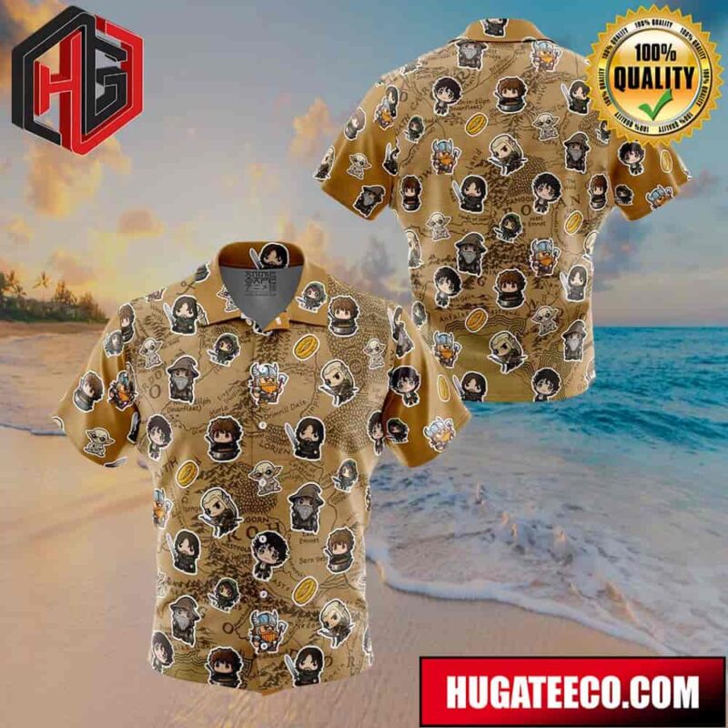 Chibi Fellowship Of The Ring Pattern The Lord Of The Rings Button Up Animeape Hawaiian Shirt
