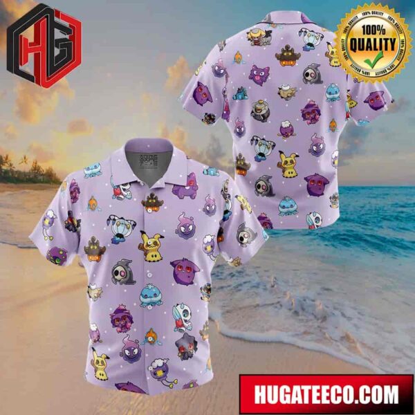 Chibi Ghost Pokemon Pattern Button Up Animeape Hawaiian Shirt