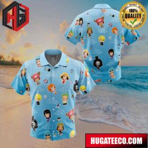 Chibi Strawhat Crew Pattern One Piece Button Up Animeape Hawaiian Shirt