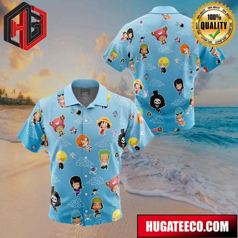 Chibi Strawhat Crew Pattern One Piece Button Up Animeape Hawaiian Shirt