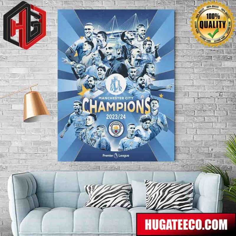 Congrats Manchester City Is Champions Premier League 2023-2024 Man City Champions Home Decor Poster Canvas