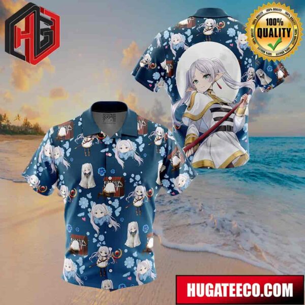 Frieren Beyond Journey’s End Pattern Button Up Animeape Hawaiian Shirt