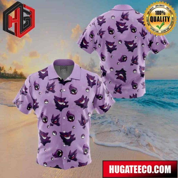 Gengar Pattern Pokemon Button Up Animeape Hawaiian Shirt