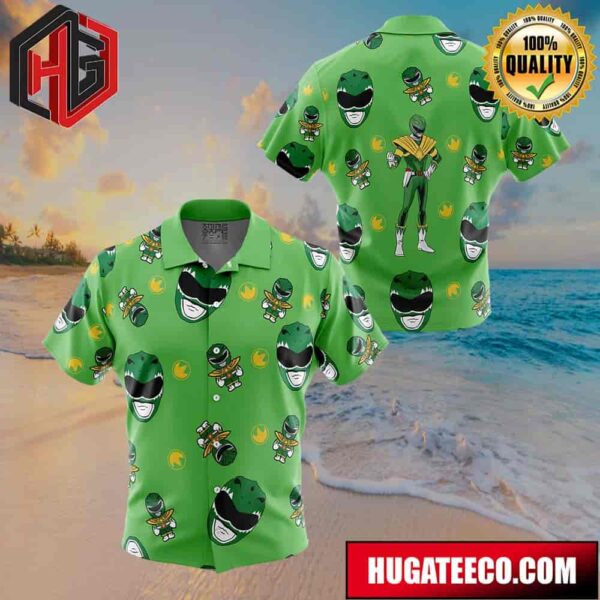 Green Ranger Pattern Mighty Morphin Power Rangers Button Up Animeape Hawaiian Shirt