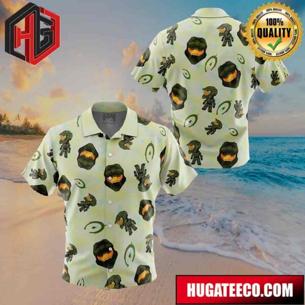 Halo Pattern Gaming Button Up Animeape Hawaiian Shirt