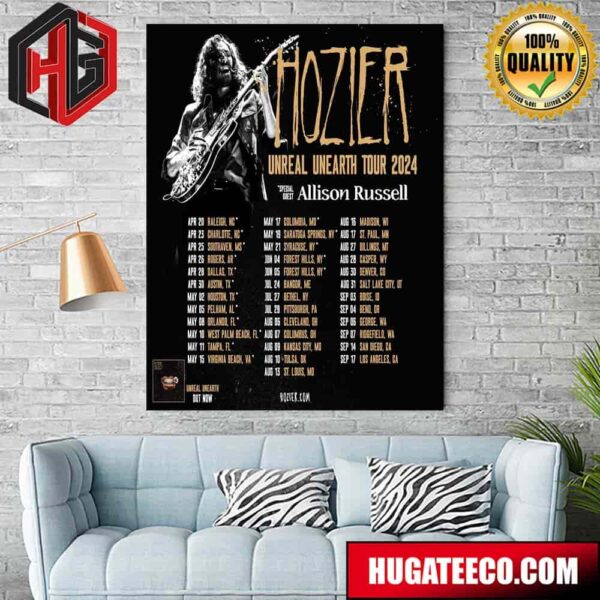 Hozier Unreal Unearth Tour 2024 Special Guest Allison Russel Schedule Lists Home Decor Poster Canvas