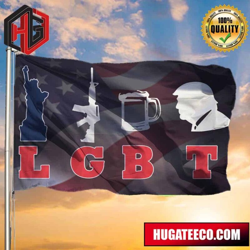 LGBT Liberty Guns Beer Trump American Flag Funny LGBT Parody Support Trump MAGA For Home Decor 2 Sides Garden House Flag