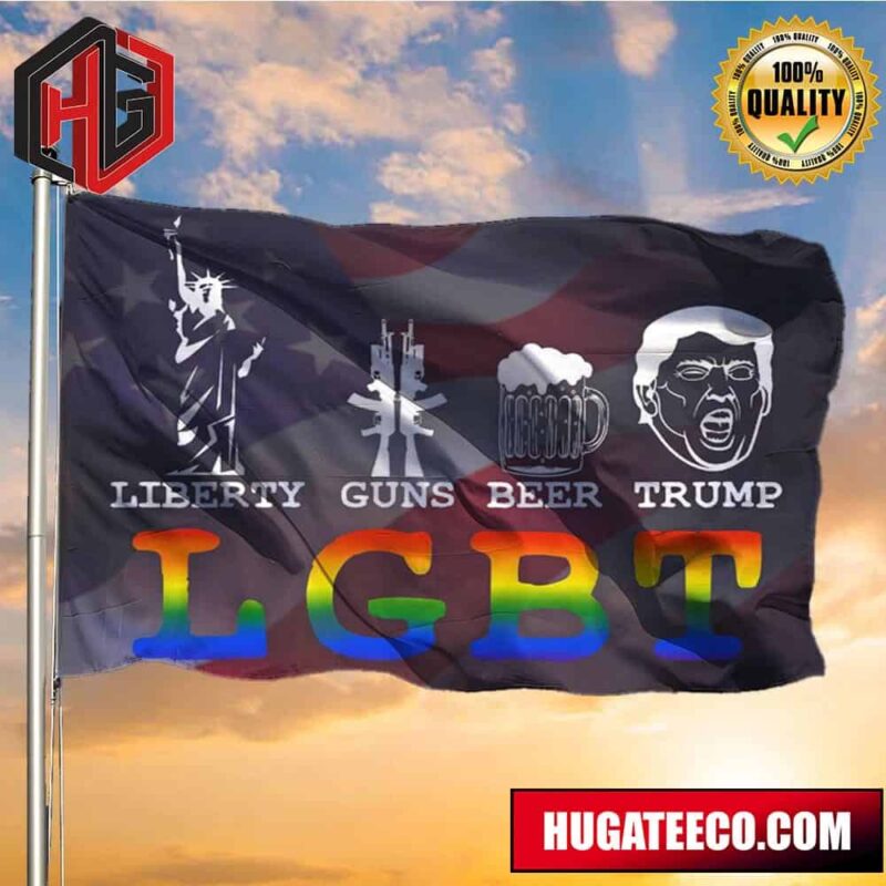 Liberty Gun Beer Trump LGBT U .S Flag Funny Parody LGBT Vote Trump Wall Indoor Hanging Flag 2 Sides Garden House Flag
