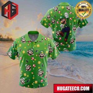 Luigi Pattern Super Mario Button Up Animeape Hawaiian Shirt