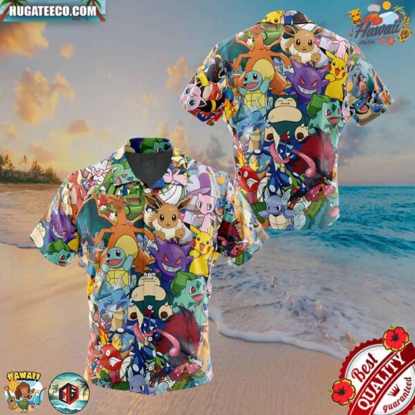 Magical Creatures Pokemon Button Up Hawaiian Shirt