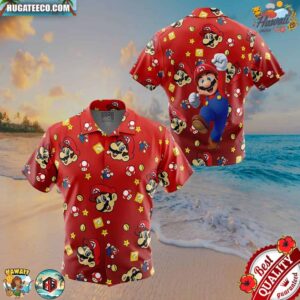 Mario Pattern Super Mario Button Up Hawaiian Shirt
