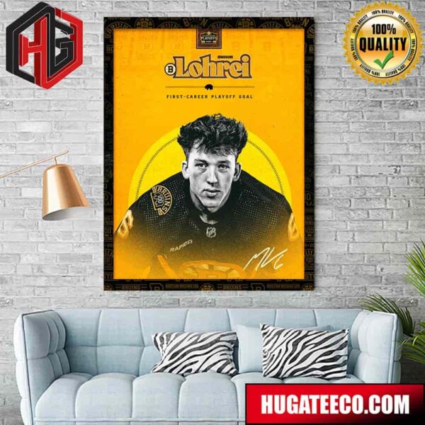 Mason Lohrei Boston Bruins First Career Playoff Goal NHL Home Decor Poster Canvas