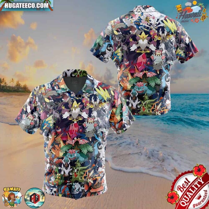 Mega Evolution Pokemon Button Up Hawaiian Shirt