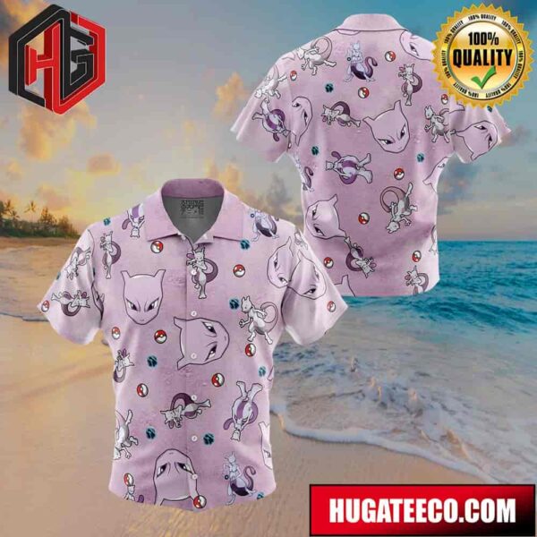 Mewtwo Pattern Pokemon Button Up Animeape Hawaiian Shirt