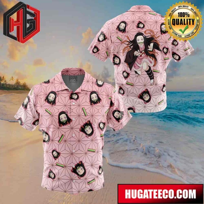 Nezuko Kamado Pattern Demon Slayer Button Up Animeape Hawaiian Shirt