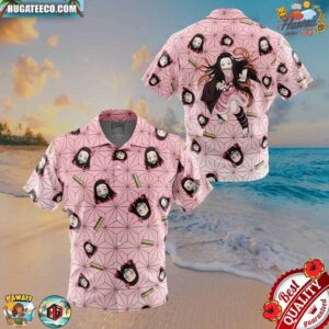 Nezuko Kamado Pattern Demon Slayer Button Up Hawaiian Shirt