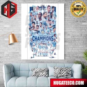 Official Poster Fore Pep Guardiola With Manchester City Champions Premier League 2023-2024 Man City Champions 4 In A Row Home Decor Poster Canvas