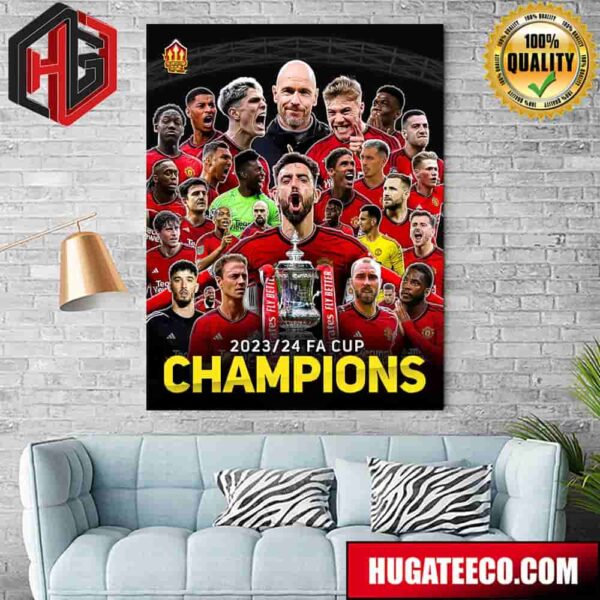 Official Poster For Manchester United Champions The Football Association Challenge Cup FA Cup 2024 Home Decor Poster Canvas
