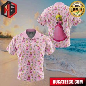 Peach Pattern Super Mario Button Up Animeape Hawaiian Shirt (1)