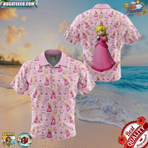 Peach Pattern Super Mario Button Up Summer Hawaiian Shirt