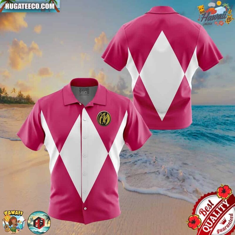 Pink Ranger Mighty Morphin Power Rangers Button Up Hawaiian Shirt