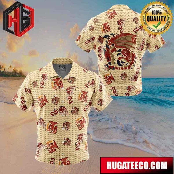 Rathlos Monster Hunter Pattern Button Up Animeape Hawaiian Shirt