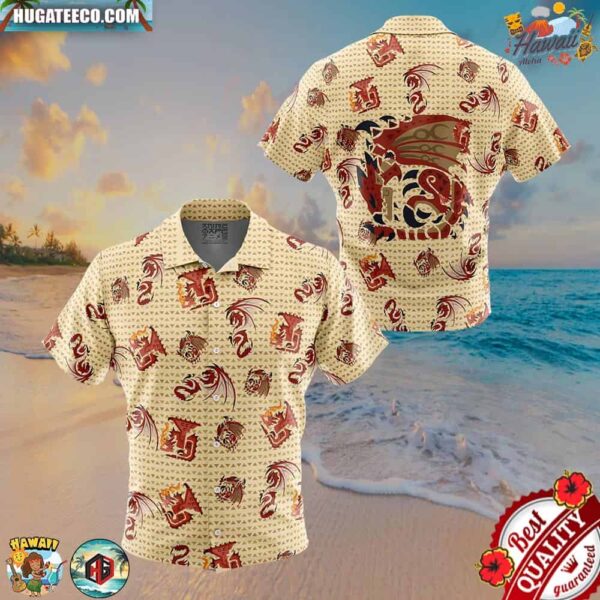 Rathlos Monster Hunter Pattern Button Up Hawaiian Shirt