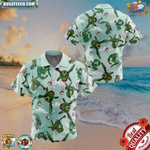 Rayquaza Pattern Pokemon Button Up Hawaiian Shirt