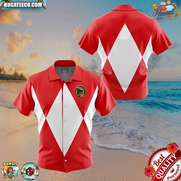 Red Ranger Mighty Morphin Power Rangers Button Up Hawaiian Shirt