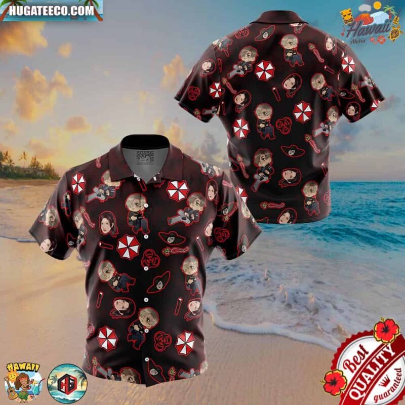 Resident Evil Pattern Gaming Button Up Hawaiian Shirt