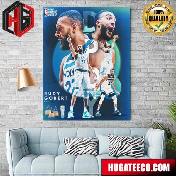 Rudy Gobert Minnesota Timberwolves 4x Defensive Player Of The Year NBA Kia Defensive Player Of The Year Poster Canvas