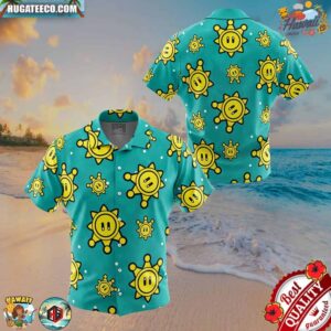 Shine Sprite Pattern Super Mario Button Up Hawaiian Shirt