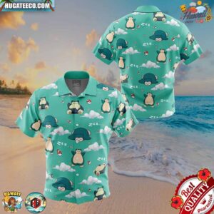 Snorlax Pattern Pokemon Button Up Hawaiian Shirt