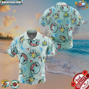 Squirtle Pattern Pokemon Button Up Hawaiian Shirt