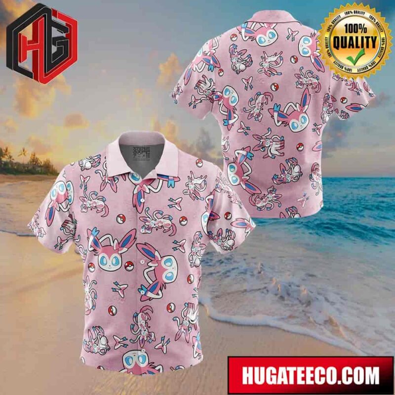 Sylveon Pattern Pokemon Button Up Animeape Hawaiian Shirt