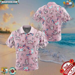Sylveon Pattern Pokemon Button Up Hawaiian Shirt