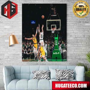 Tatum Jayson Jump Shot Defeats Haliburton Tyrese Indiana Pacers With A Breathtaking Score 133-128 Brings Victory To Boston Celtics Poster Canvas