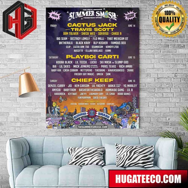 The Summer Smash 2024 Performance At SeatGeek Stadium With Cactus Jack With Travis Scott X Playboi Carti X Chief Keef And Many Special Guest Poster Canvas