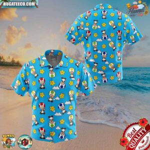 Toad Pattern Super Mario Button Up Hawaiian Shirt